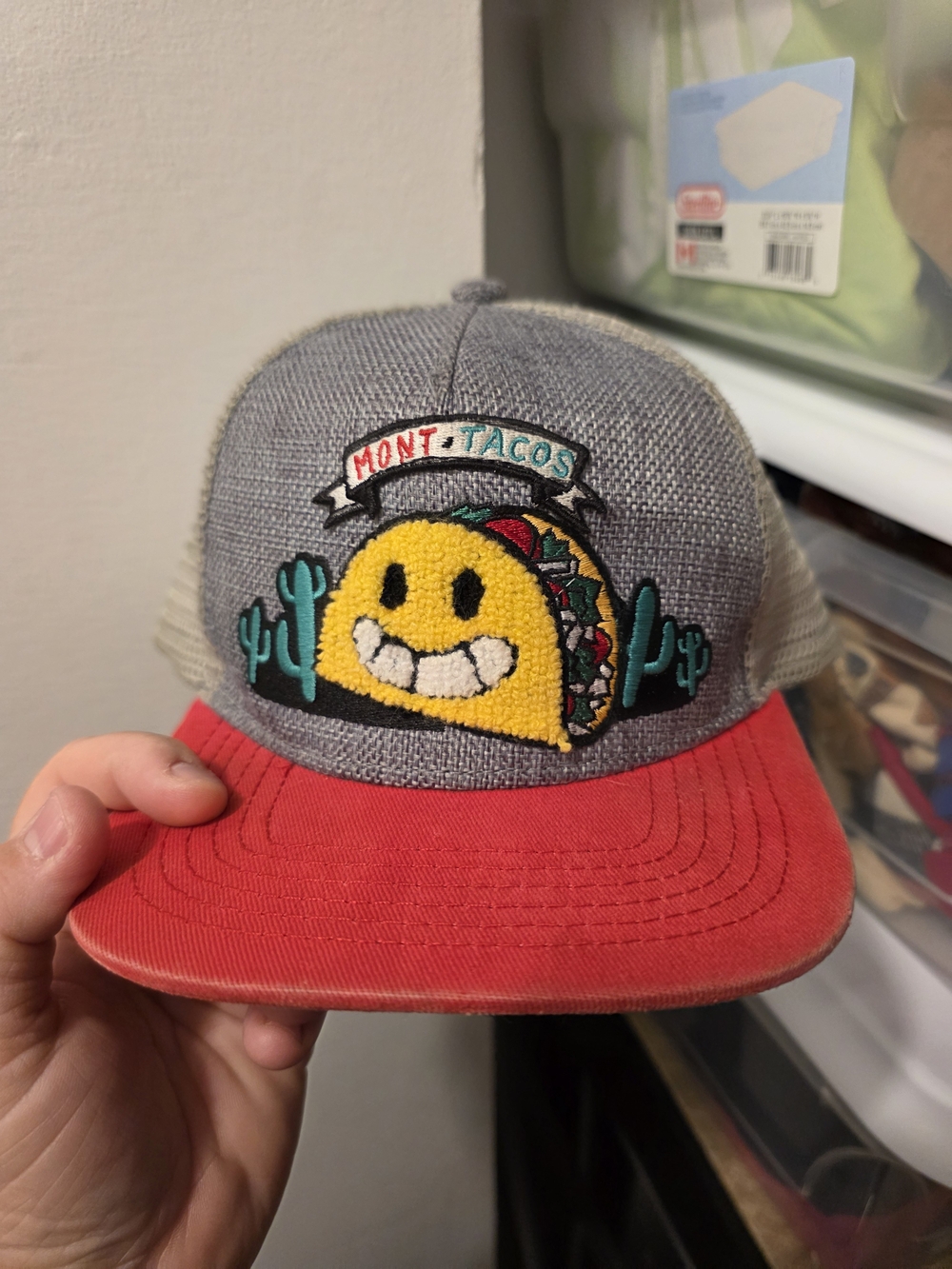 Mont-Tacos Kids Trucker Hat in Gray and Red